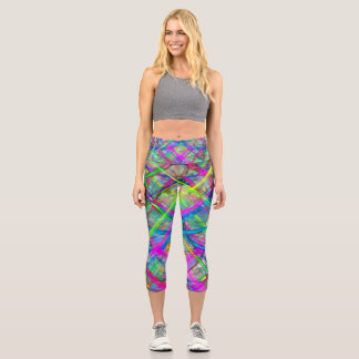 Neon plaid capri leggings