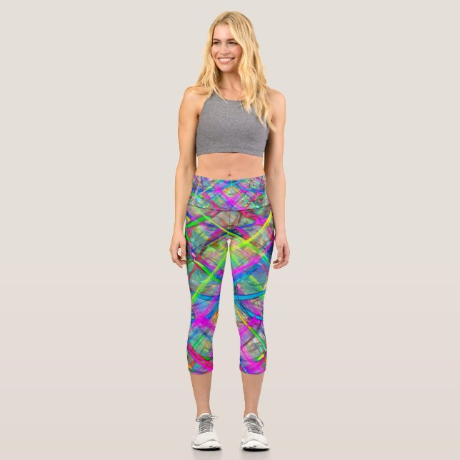Neon plaid capri leggings (Front)