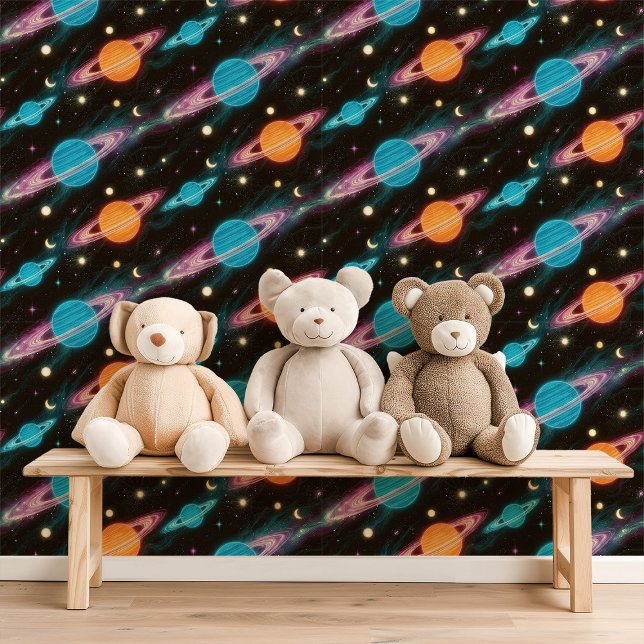 Neon Planets and Moons Outer Space Wallpaper (Creator Uploaded)