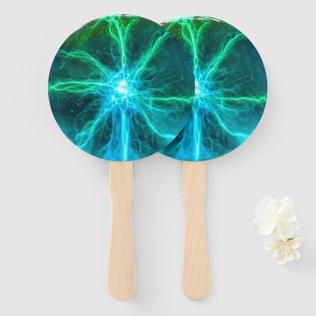 Neon Plasma Ball Electric Party  Hand Fan (Front and Back)