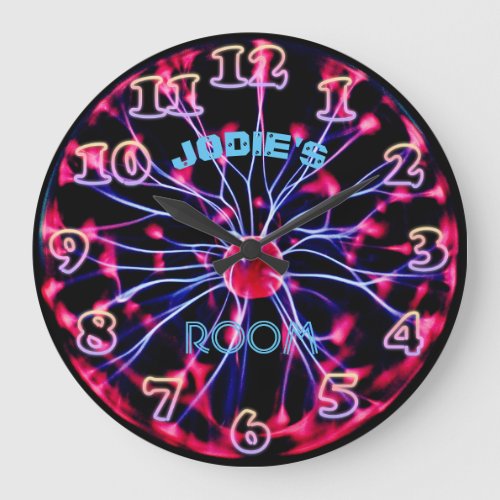 Neon Plasma Ball - Game Room Personalized Large Clock