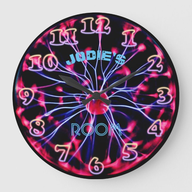 Neon Plasma Ball - Game Room Personalized Large Clock (Front)