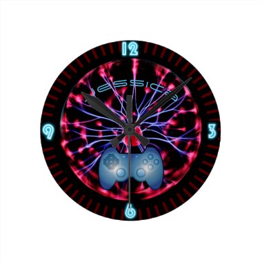 Neon Plasma Ball Girl Gamer Gaming Personalized Round Clock