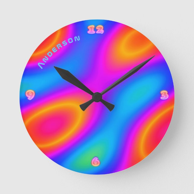 Neon Plasma Modern Psychedelic Personalized Wall Round Clock (Front)