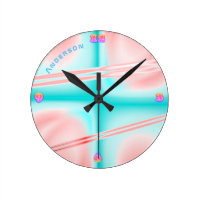 Neon Plasma Pink Blu Psychedelic Personalized Wall Round Clock