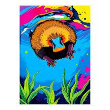 Neon Platypus Underwater Splash - Colorful Aussie