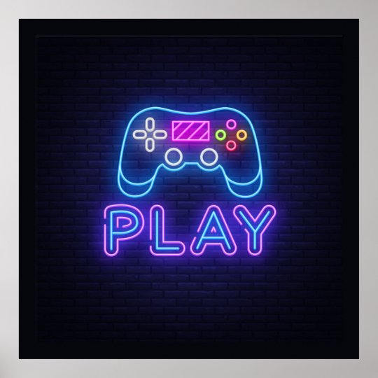 Neon Play Gamer Poster | Zazzle.com