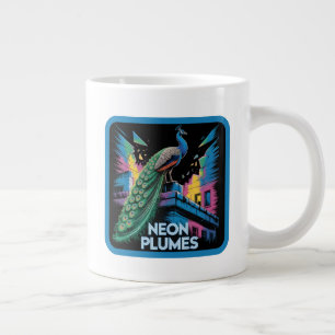 Neon Plumes Peacock Radiant Urban Streetwear Giant Coffee Mug