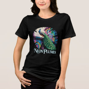 Neon Plumes Peacock Radiant Urban Streetwear Tri-Blend Shirt