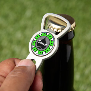 Neon poker chip golf ball marker and bottle opener divot tool