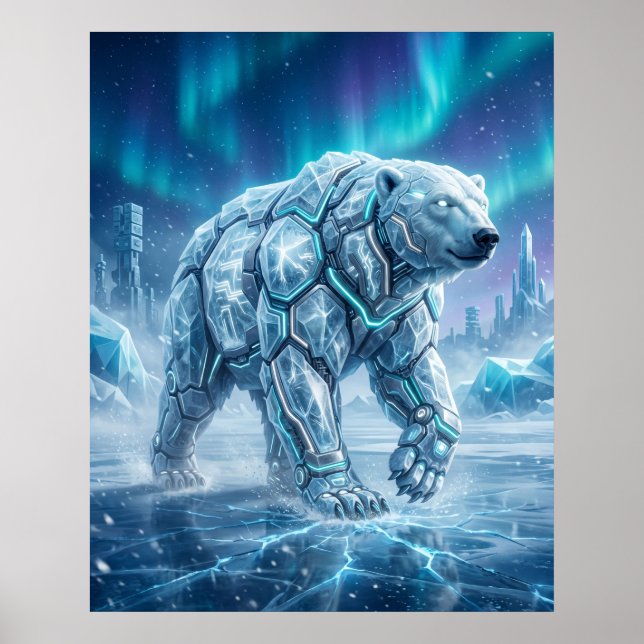 Neon Polar Bear Frozen Grid Poster (Front)