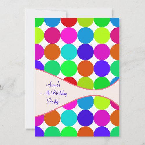 Neon Polka Dot Girls Any Number Bithday Party Announcement