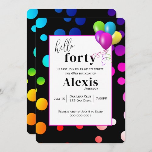 Neon Polka Dots for 40th Birthday Party Invitation