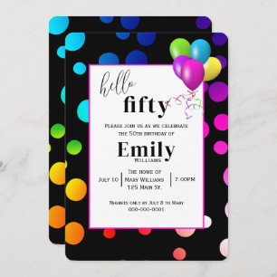 Neon Polka Dots for 50th Birthday Party Invitation