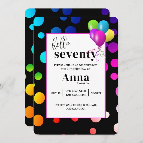 Neon Polka Dots for 70th Birthday Party Invitation