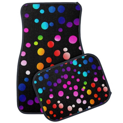 Neon Polka Dots On Black Car Floor Mat