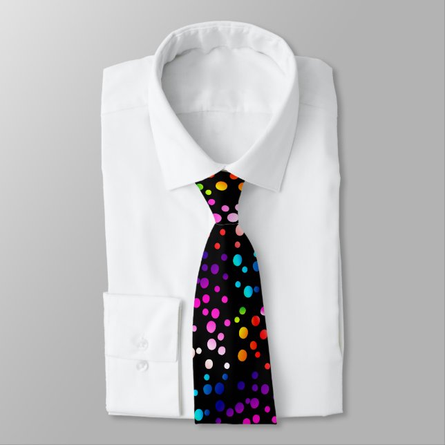 Neon Polka Dots on Black  Neck Tie (Tied)