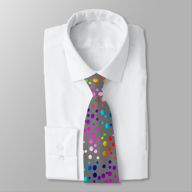 Neon Polka Dots on Gray Neck Tie (Tied)