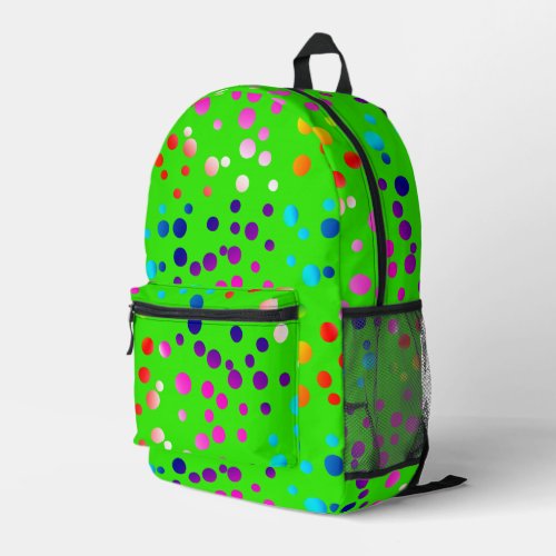 Neon Polka Dots On Lime Green Printed Backpack