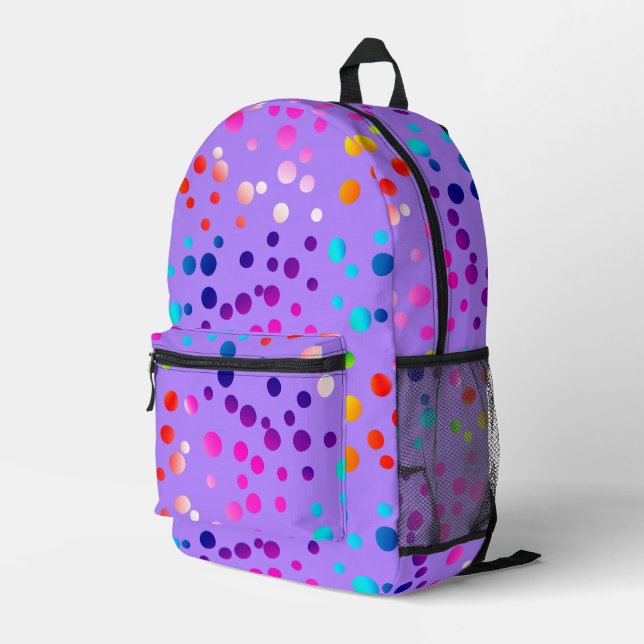 Neon Polka Dots On Purple Printed Backpack (Back Corner Right)