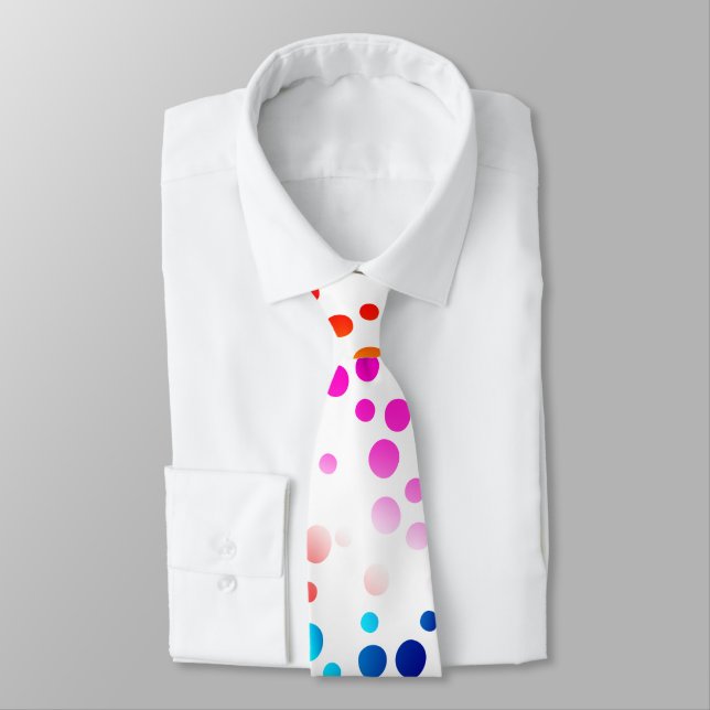 Neon Polka Dots on White  Neck Tie (Tied)