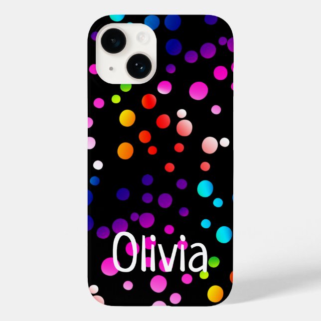 Neon Polka Dots with Name Case-Mate iPhone Case (Back)