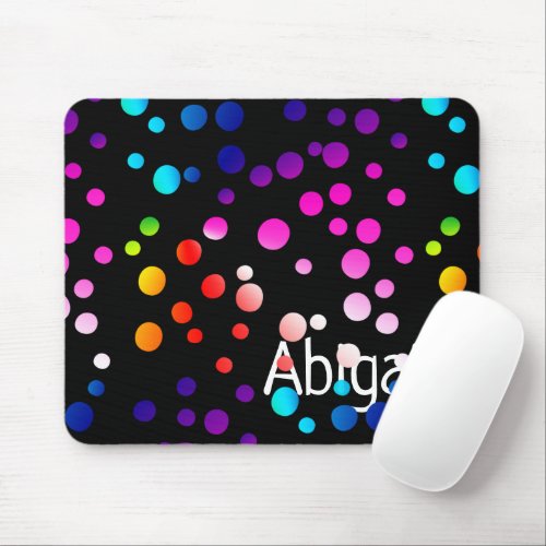 Neon Polka Dots with Name  Mouse Pad