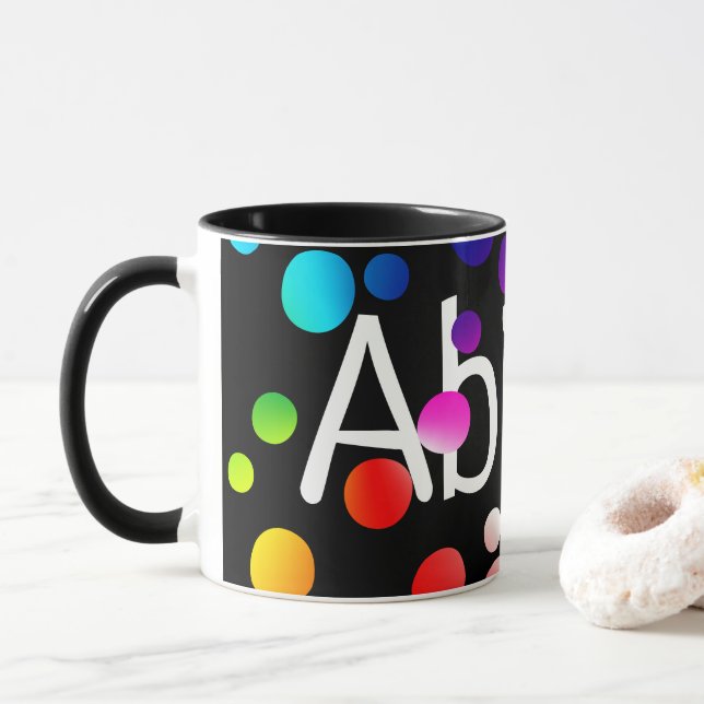 Neon Polka Dots with Name Mug (With Donut)
