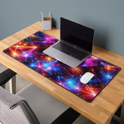 Neon Polygon Abstract with Explosions Desk Mat