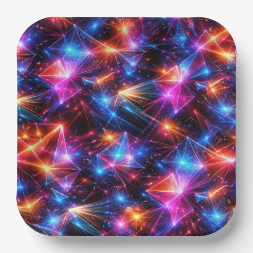 Neon Polygon Abstract with Explosions Paper Plates