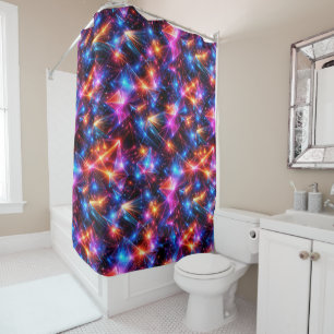 Neon Polygon Abstract with Explosions Shower Curtain