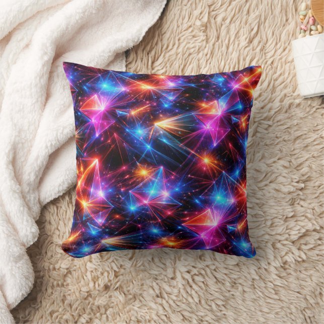 Neon Polygon Abstract with Explosions Throw Pillow (Blanket)