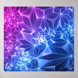 Neon Polygonal: Pink Blue 3D. Poster