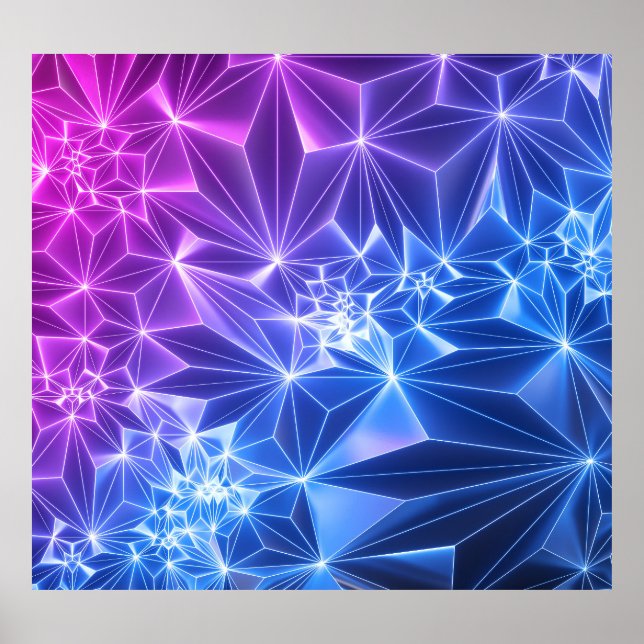 Neon Polygonal: Pink Blue 3D. Poster (Front)