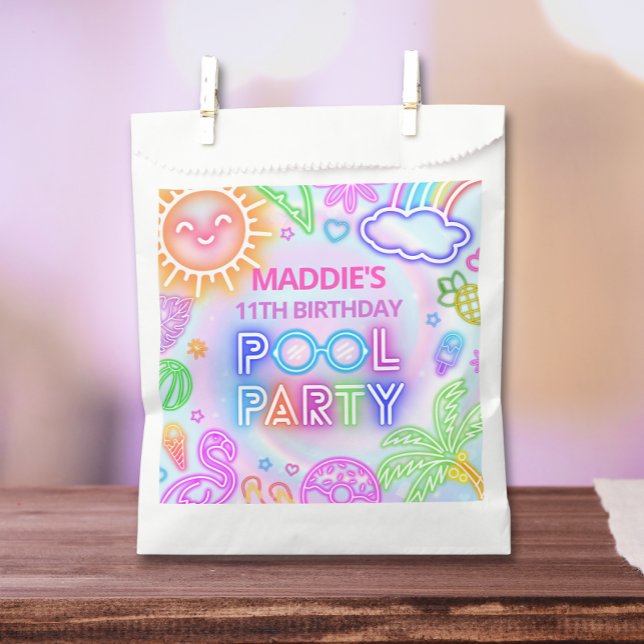 Neon Pool Party Birthday Favor Bags (Creator Uploaded)