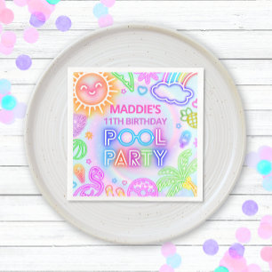 Neon Pool Party Birthday Napkins