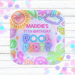 Neon Pool Party Birthday Paper Plates<br><div class="desc">Make a splash at your pool party with our Pool Party Paper Plates! Featuring a vibrant neon design brimming with all the essentials of a poolside bash – from a dazzling sun and palm trees to playful pool floats and flamingos – these plates are sure to add a pop of...</div>