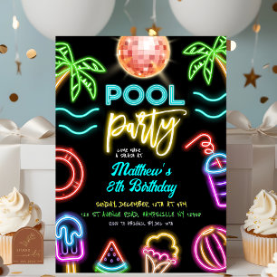 Neon Pool Party Kids Birthday Invitation