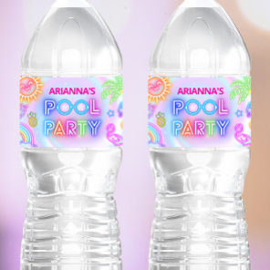 Neon Pool Party Water Bottle Label
