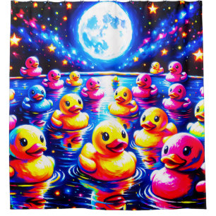  “Neon Poolside Duckies”  Shower Curtain