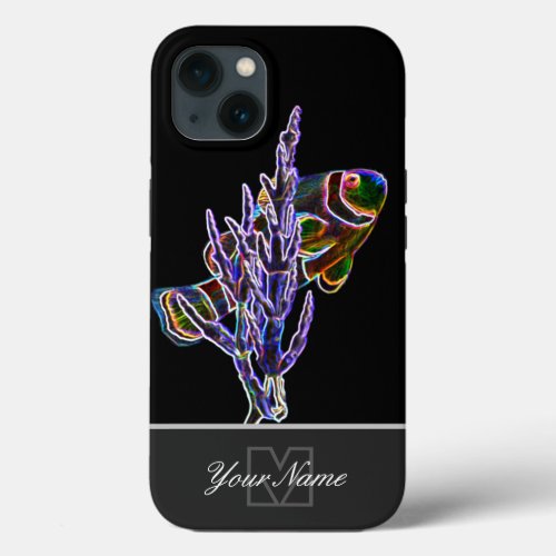 Neon_Pop_Art aquarium clownfish with Monogram iPhone 13 Case