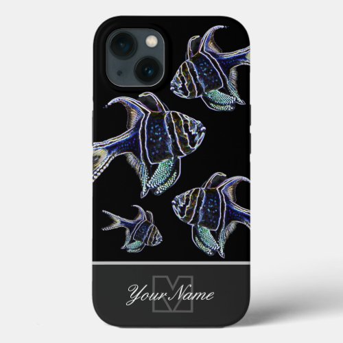 Neon_Pop_Art aquarium fish with Monogram iPhone 13 Case