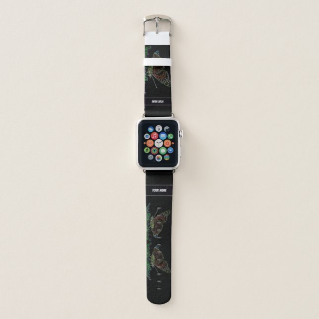 Neon-Pop-Art butterfly on noble black Apple Watch Band (Front)