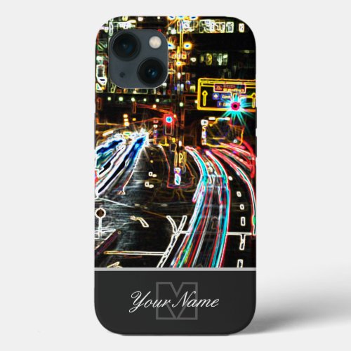Neon_Pop_Art city streets at night with Monogram iPhone 13 Case