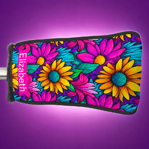 Neon Pop Art Daisy Flower Personalized Golf Head Cover