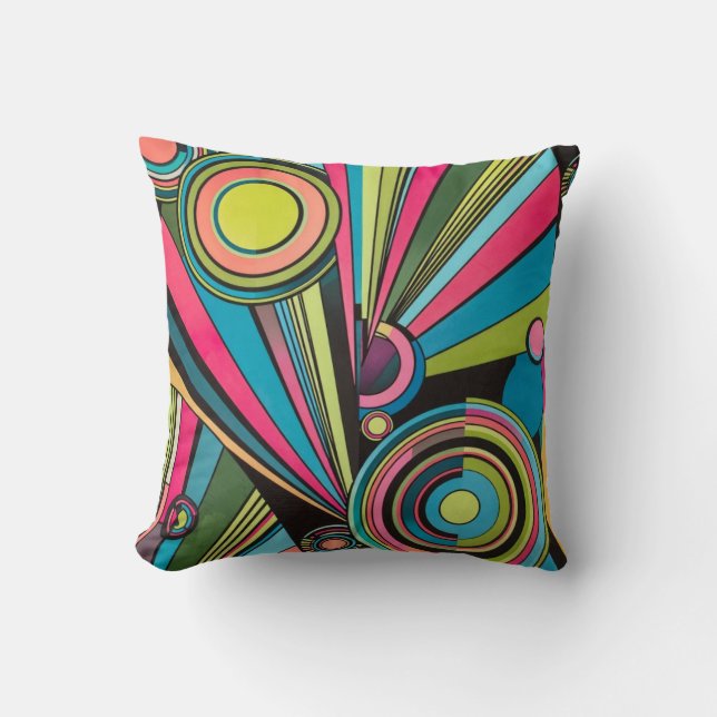Neon Pop Art Deco: Electric Geometric Radio Waves  Throw Pillow (Front)