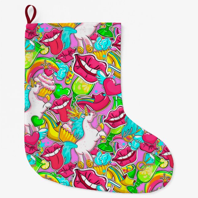 Neon Pop Art Large Christmas Stocking (Front)