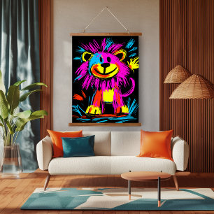 Neon Pop Art Modern Lion: Vibrant and Playful  Hanging Tapestry