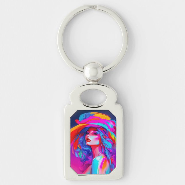Neon Pop Art Portrait  Keychain (Front)