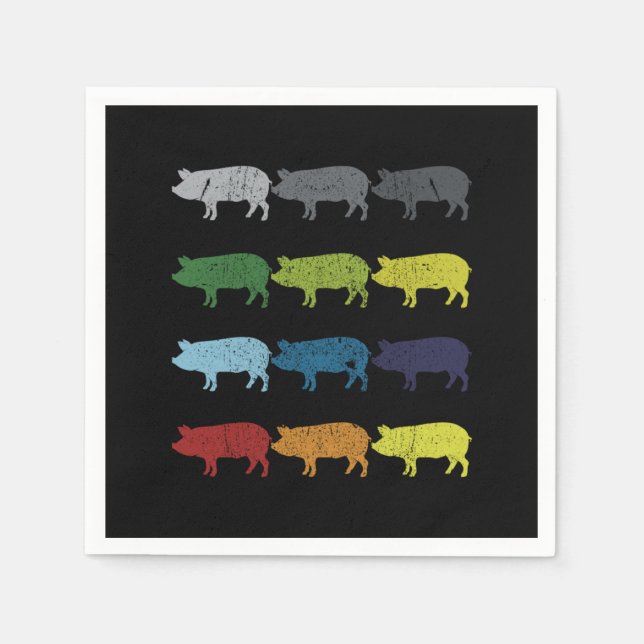Neon Pop Art Retro Pig Animal Gift Napkins (Front)